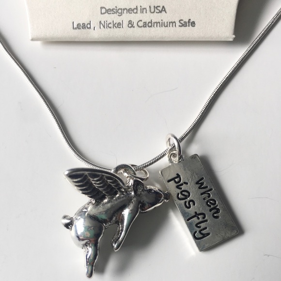 Silver When Pigs Fly Necklace and Earring Set - Picture 3 of 5
